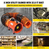 OrangeA Utility Blower Fan, 8 Inches, 230W 882 CFM High Velocity Ventilator w/ 32.8 ft/10 m Duct Hose, Portable Ventilation Fan, Fume Extractor for OrangeA