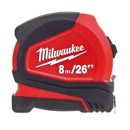 Milwaukee 4932459596 8m/26ft Pro Compact Tape Measure, Red - WoodArtSupply