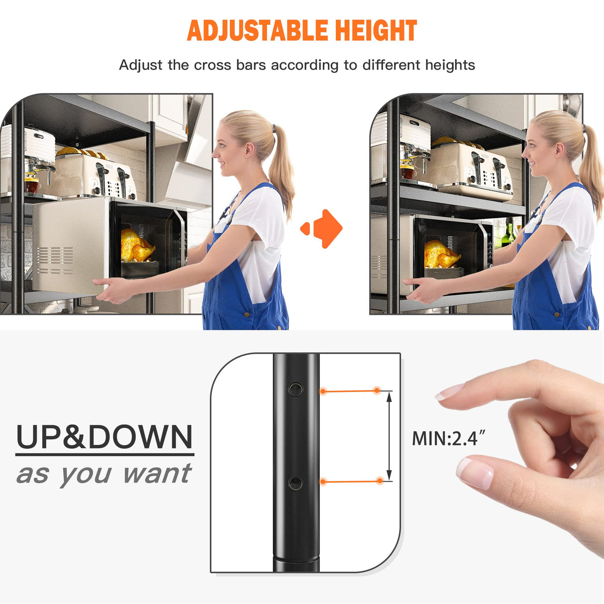 REIBII Storage Shelves for Storage Load 1160LBS,Adjustable Heavy Duty Metal Shelving Unit with Wheels 5-Tier Pantry Shelves Kitchen Shelf Garage REIBII