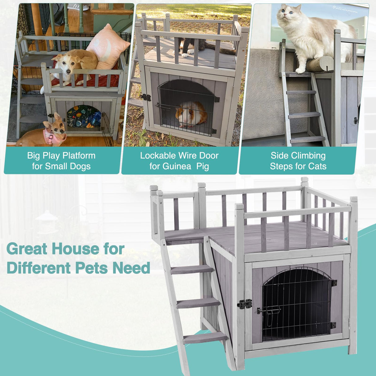 Suumerpety Weatherproof Outdoor Cat House,Feral Cats Shelter for Bunny Small Dogs (Small Cat House 8B) Suumerpety