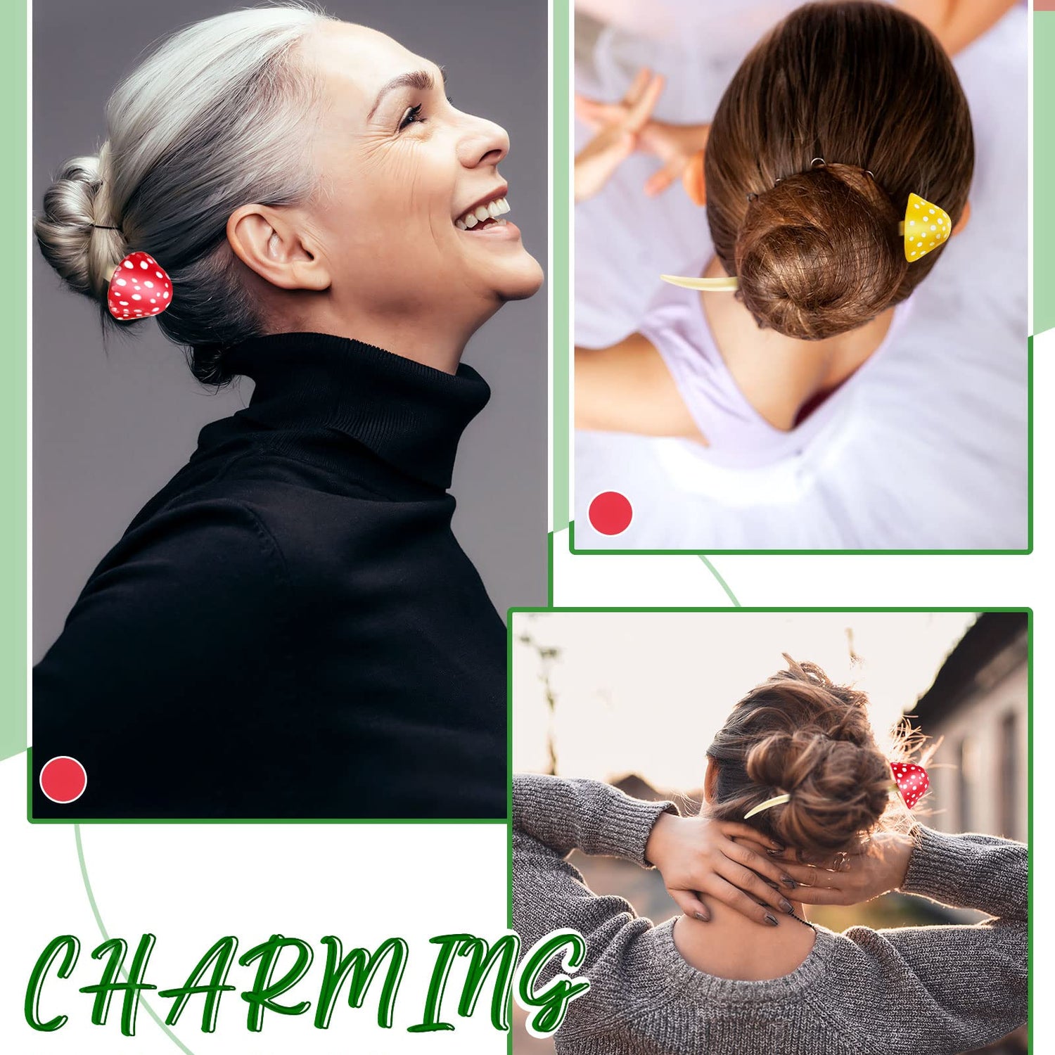 Taiyin 2 Pcs Mushroom Hair Stick Christmas Hair Sticks for Long Hair Chinese Hair Chopsticks for Women Girl Hair Sticks for Buns Cute Print Hair Taiyin