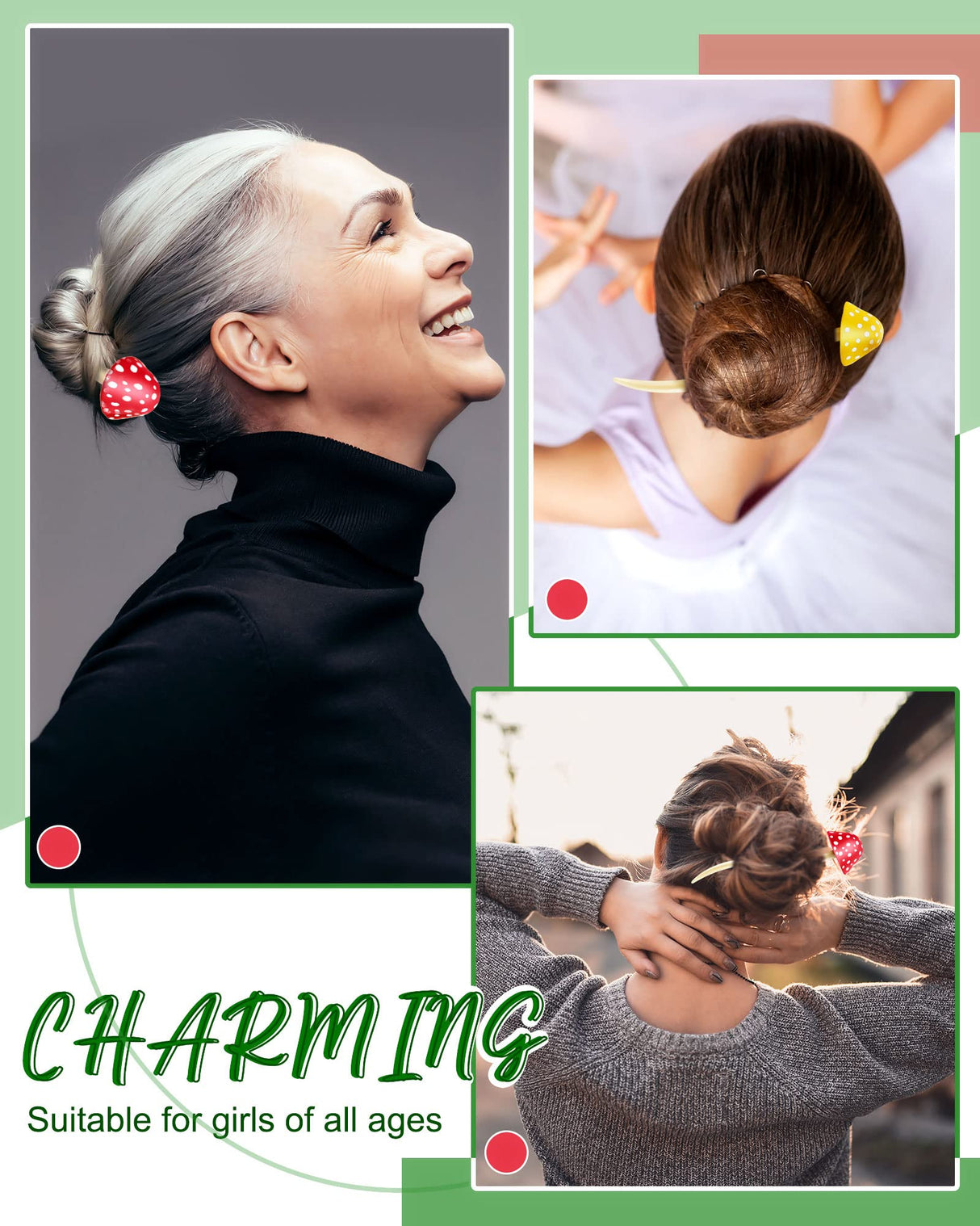 Taiyin 2 Pcs Mushroom Hair Stick Christmas Hair Sticks for Long Hair Chinese Hair Chopsticks for Women Girl Hair Sticks for Buns Cute Print Hair Taiyin