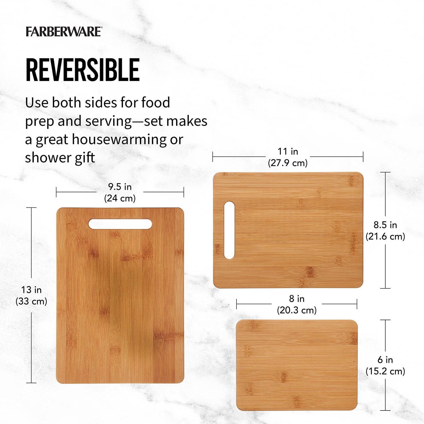 Farberware 3-Piece Wood Cutting Board Set, Reversible Chopping Boards for Meal Prep and Serving, Charcuterie Boards, Wooden Cutting Boards with - WoodArtSupply