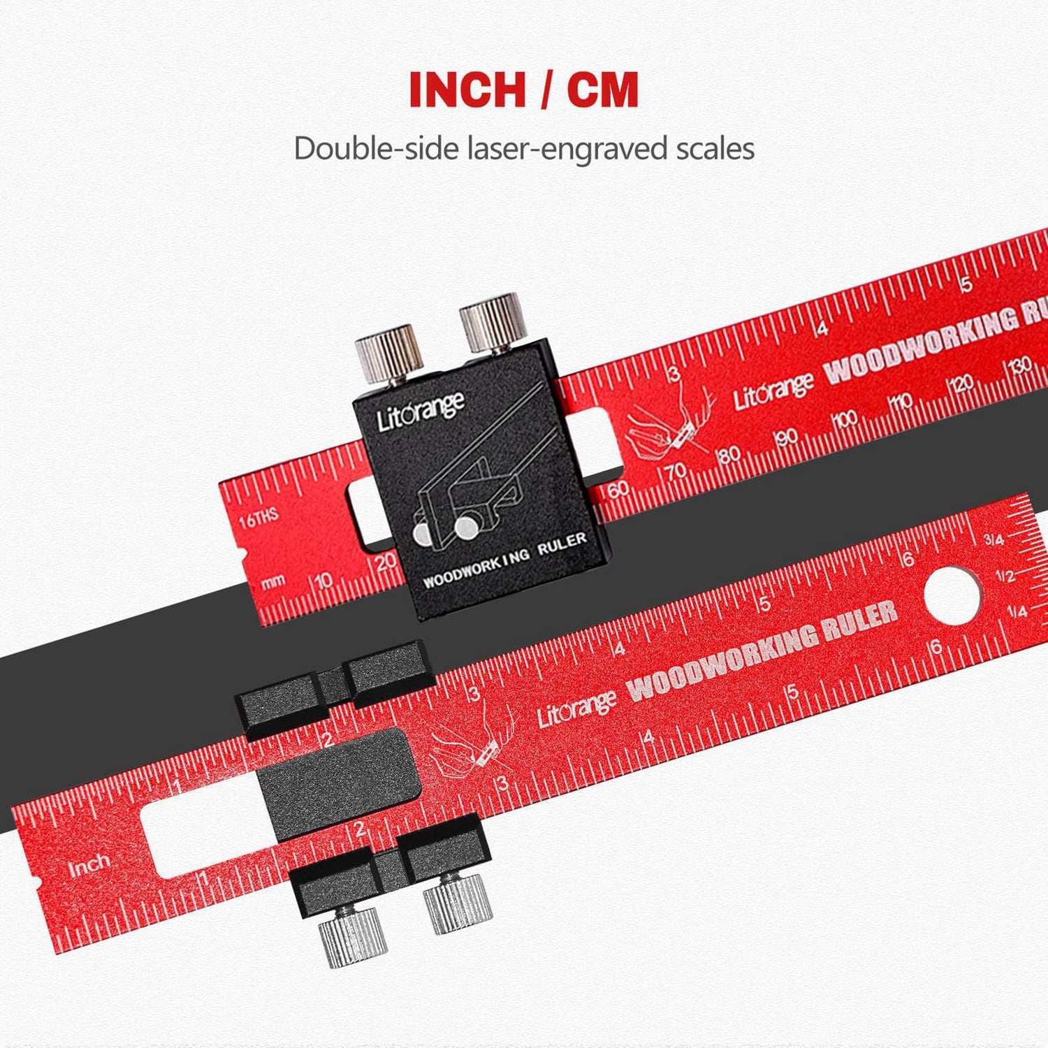 Litorange 3 Pcs Newly Designed Woodworking Ruler Precision Pocket Ruler, Aluminum Inch/Metric Marking Measuring Ruler T Track Ruler (6/8/12 Inch) LitOrange