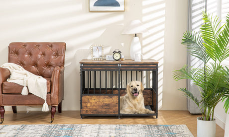 KOOPRO 40 Inch Dog Crate Furniture with Cushion for Large Medium Dogs, Wooden Heavy Duty Dog Kennel with Double Doors, Decorative Pet House Dog Cage KOOPRO
