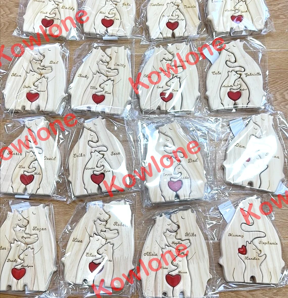 Personalized Wooden Bears Family Puzzle Gift with 1-8 Name We are One,Jigsaw Oak Wooden Animal Sculpture Decorative for Home Ornament Ideas for Kowlone