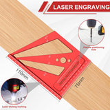 3D Multi-Angle Measuring Ruler, Aluminum Alloy Imperial Woodworking Square Ruler, Precise 22.5°- 90° Drawing Liner Scriber, with Wrench, for Janoiuc