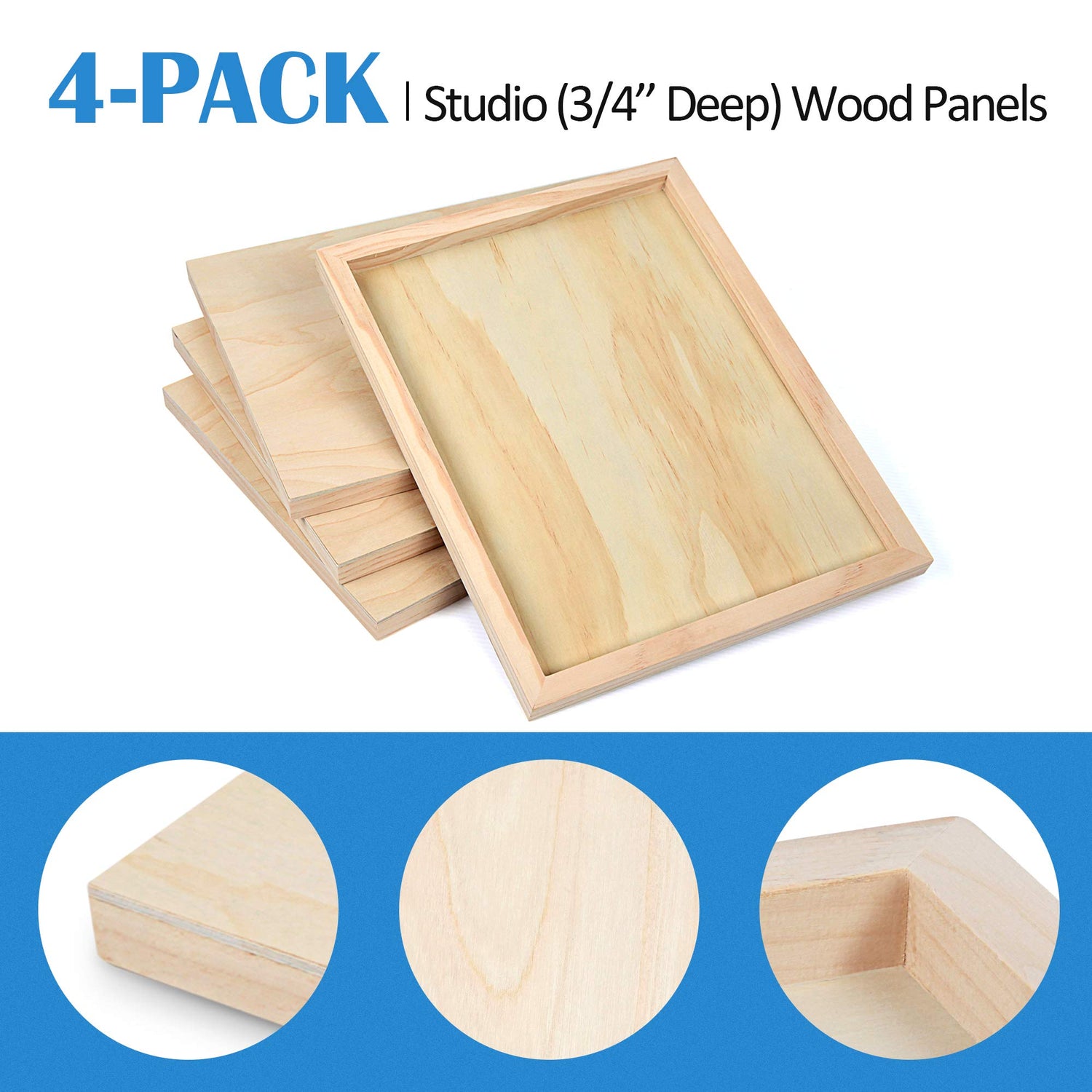 Falling in Art Unfinished Birch Wood Canvas Panels Kit, Falling in Art 4 Pack of 11x14'' Studio 3/4'' Deep Cradle Boards for Pouring Art, Crafts, Falling in Art