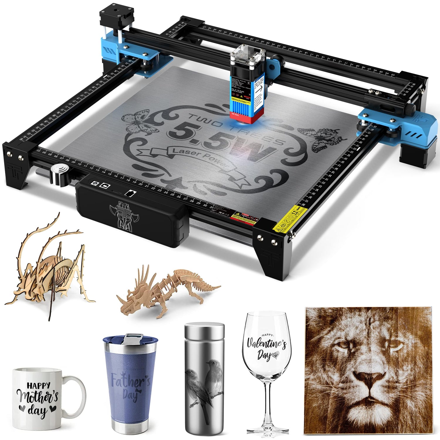 Twotrees TTS55 Pro Laser Engraver 40W Laser Engraving Machine 32 Bit Motherboard, for Cut Plywood Wood Engrave Aluminum, Laser Power: 5.5W, Engraving OUYZGIA