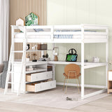 Harper & Bright Designs White Full Size Loft Bed with Desk, Shelves and Storage Drawers Harper & Bright Designs