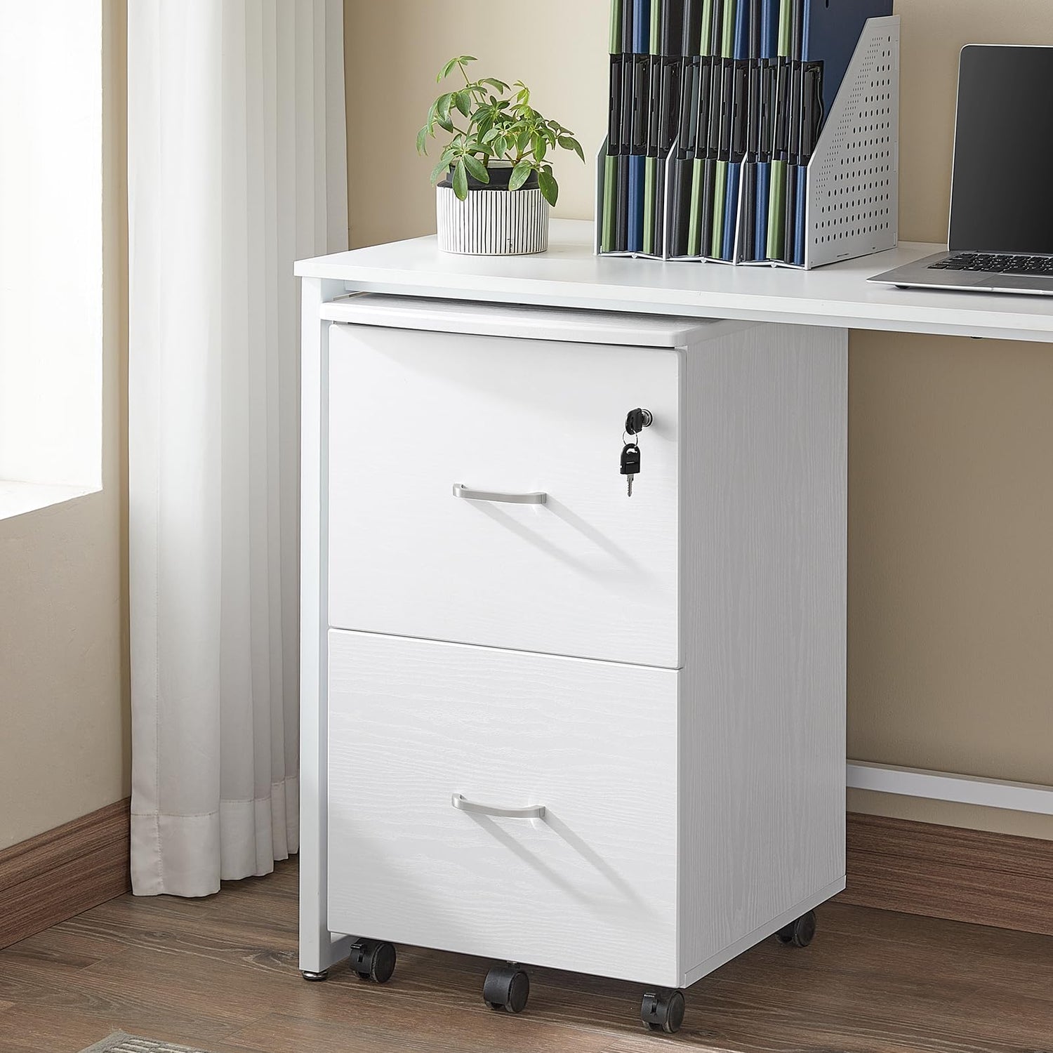 VASAGLE 2-Drawer File Cabinet, Locking Wood Filing Cabinet for Home Office, Small Rolling File Cabinet, Printer Stand, for A4, Letter-Size Files, VASAGLE