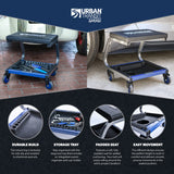 URBANTRANSIT FastBack Shop Stool - 350 Lb Capacity Rolling Stool for The Garage and Workshop, With Organizer Tray and Cupholder - 3 Inch Premium URBANTRANSIT