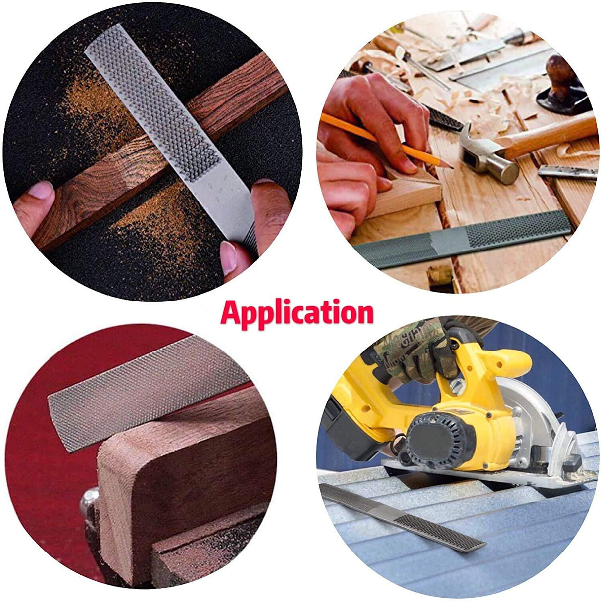 DONSTRAW Wood Rasp File 4 Way Premium Grade High Carbon Hand File and Round Rasp, Half Round Flat & Needle Files Wood Rasp Set for Sharping Wood and DONSTRAW