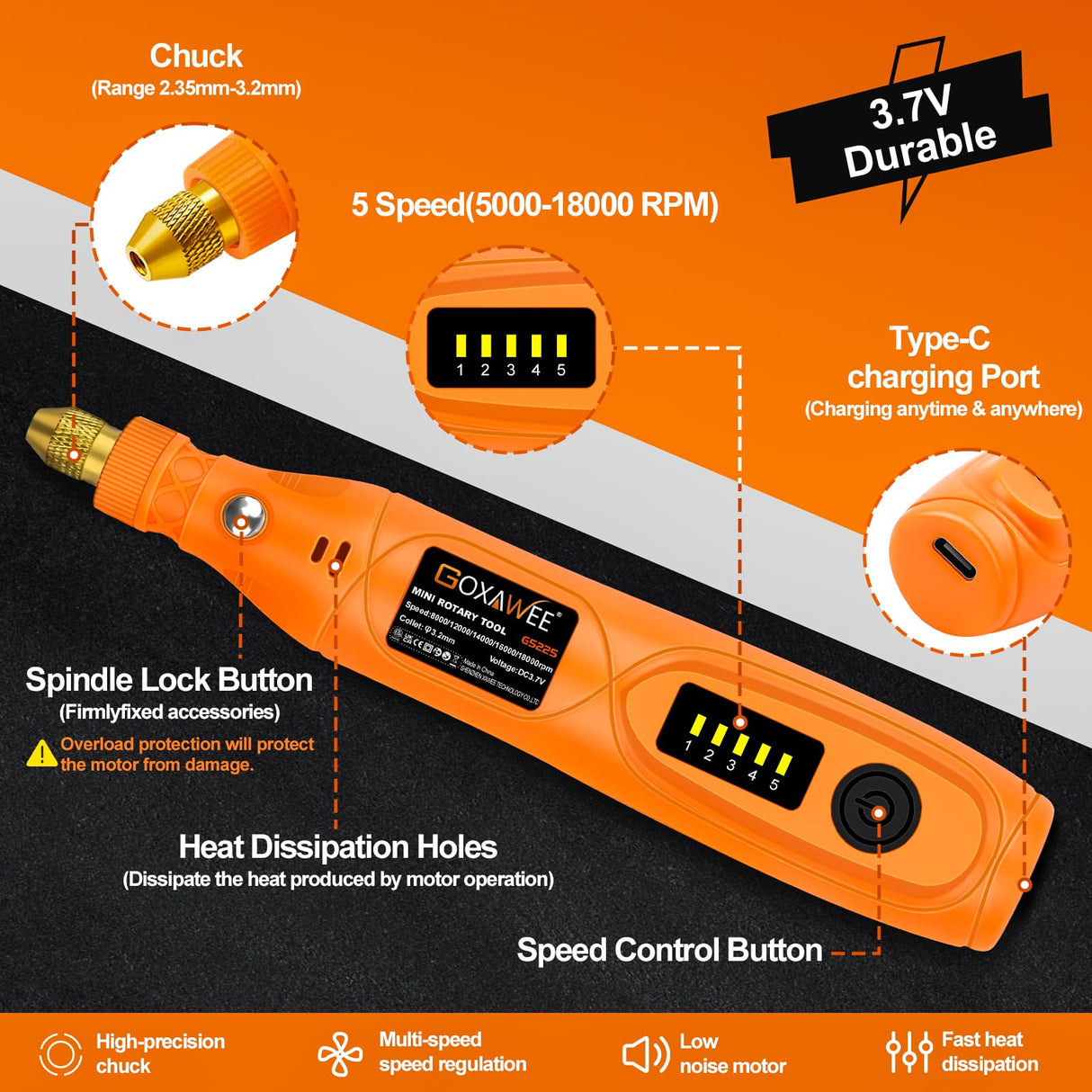 GOXAWEE Mini Cordless Rotary Tool Kit with 105pcs Accessories, USB Charging 5-Speed 18000rpm Multi-Purpose Art Craft Tool with 3.7V Li-ion Battery GOXAWEE