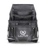 LAUTUS Oil Tanned Leather Tool Pouch Bag | Black | Carpenter, Construction, Framers, Handyman | 10 Pockets, 2 Hammer Holders | 100% Leather LAUTUS