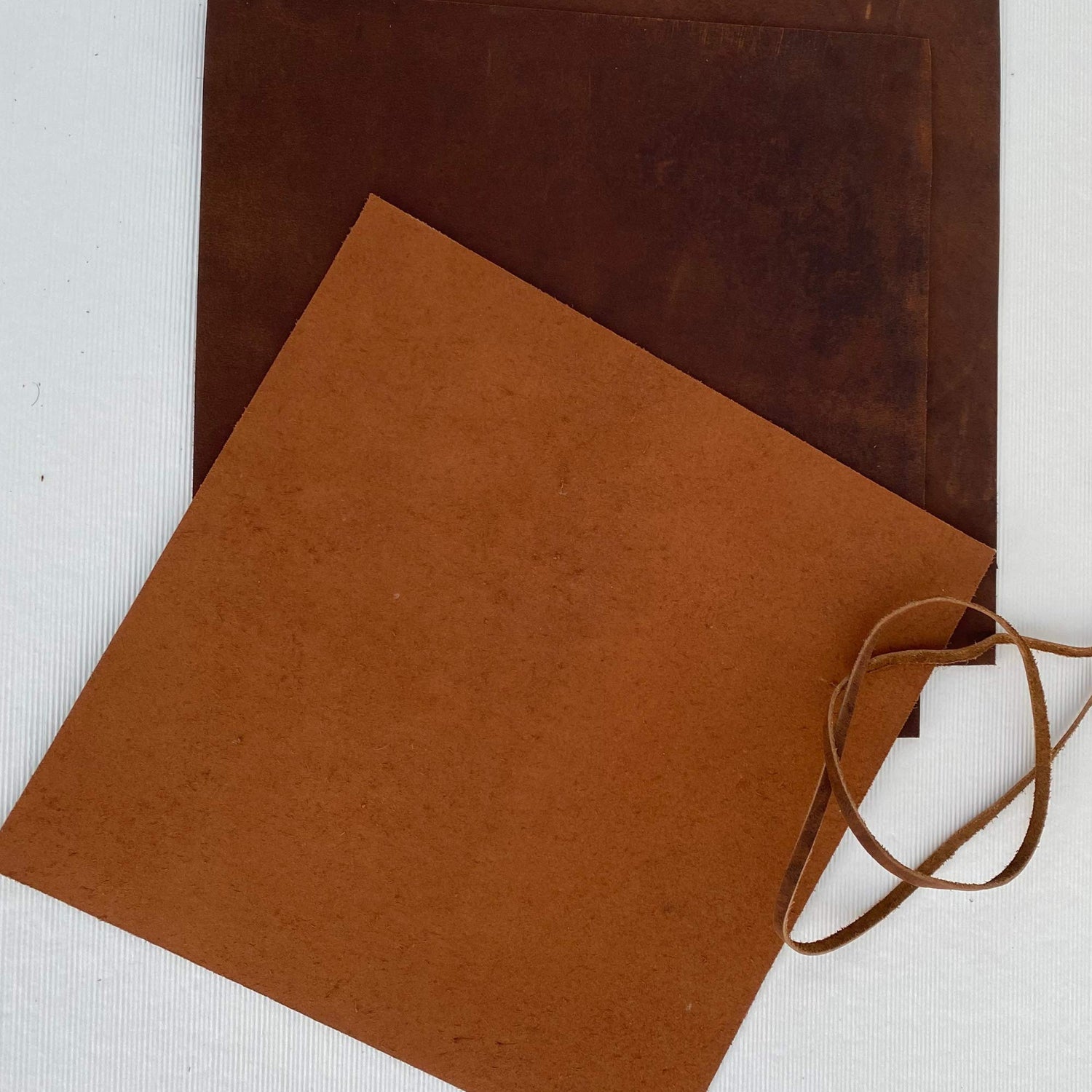 Leather Sheets for Crafts – Includes 3 Sheets (12x12")+ Leather Cord (36") - Full Grain Buffalo Leather Squares - Great for Jewelry, Leather Wallets, WANDERINGS