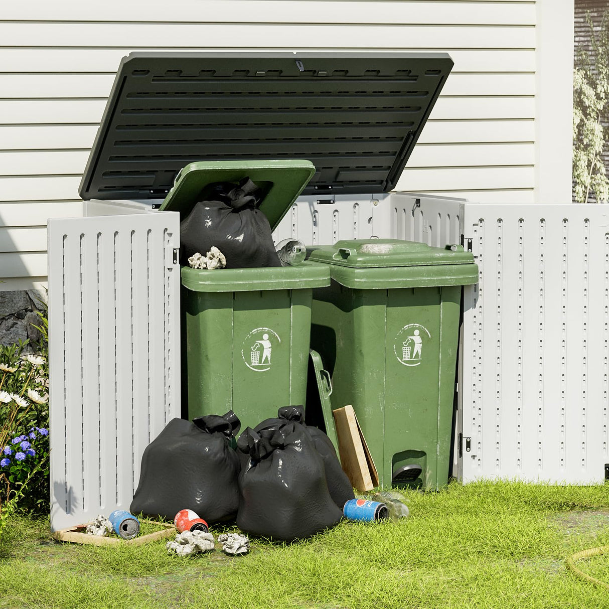 Greesum Outdoor Horizontal Resin Storage Sheds 34 Cu. Ft. Weather Resistant Resin Tool Shed, Extra Large Capacity Weather Resistant Box for Bike, Greesum