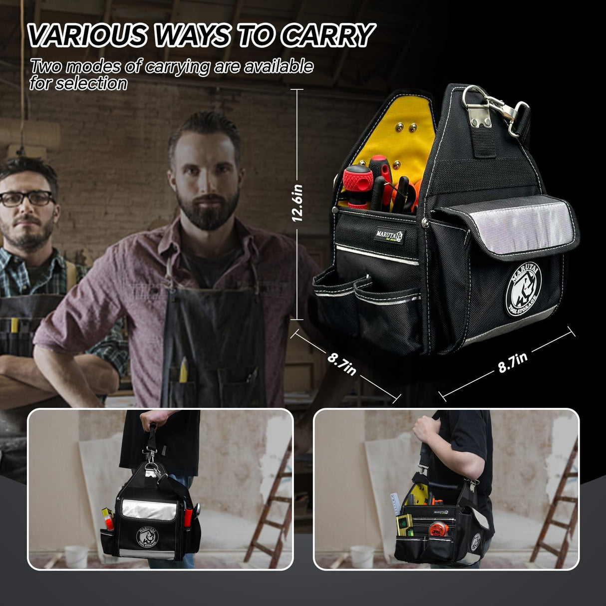 MARUTAI 12'' Tool Tote Bag, 44 Pockets Open Tool Bag, Tool Tote with Adjustable Straps and Waterproof Base, Tool Storage Bags for Men and Women MARUTAI TOOL STORAGE