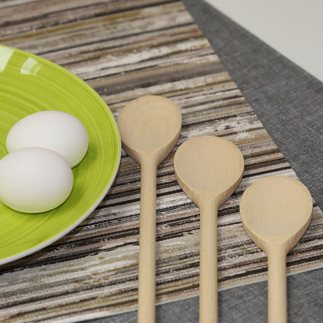 BICB Oval Wooden Spoons for Cooking, Pack of 6 (12-Inch Long) Solid Natural Beechwood Cookware for Stirring, Mixing, Tasting, Serving Food, Craft, BICB