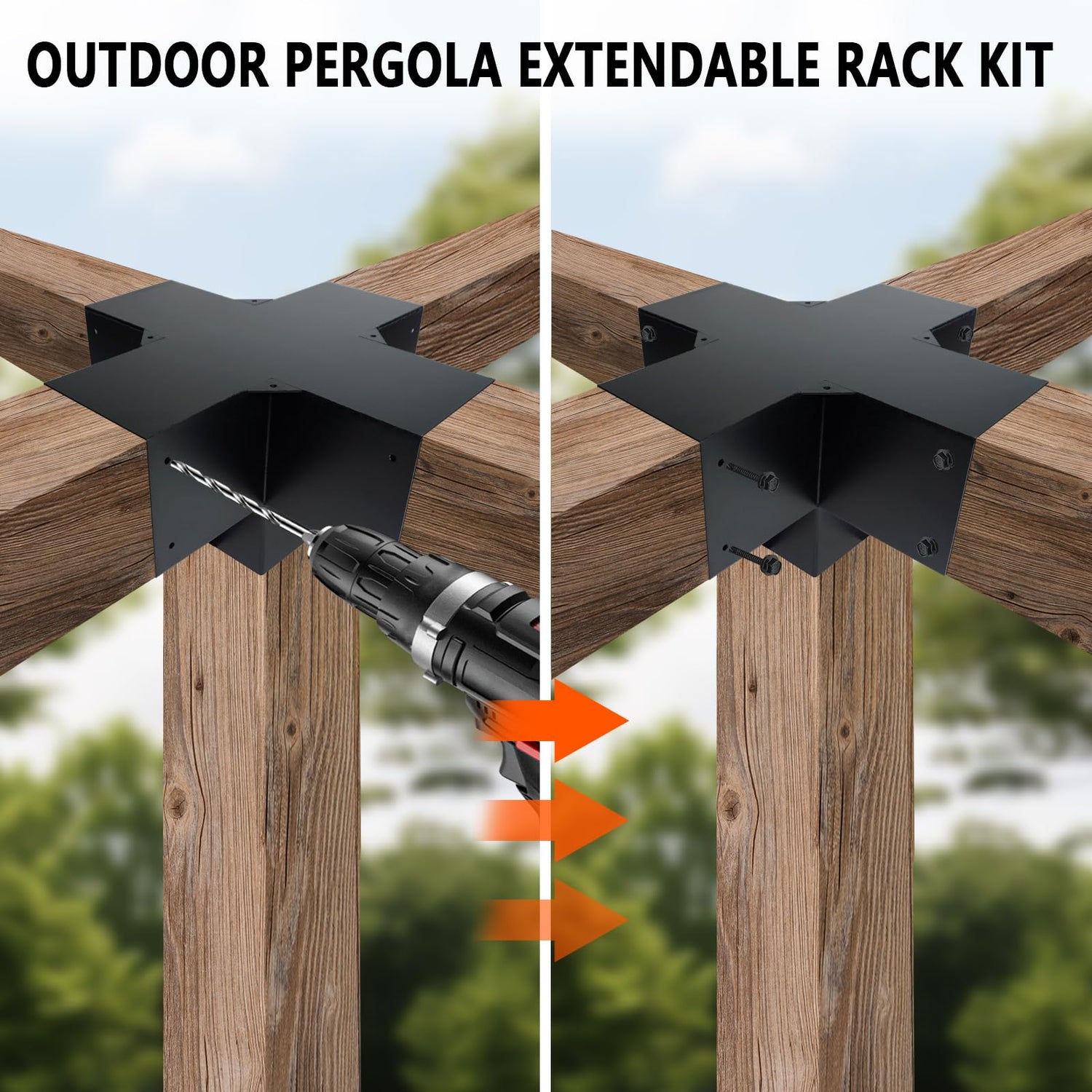 DEVALLEY 5-Way Right Corner Pergola Brackets Kit,Woodwork Brackets with Post Anchors for 4" x 4"(Actual:3.5"x3.5") Wood Beams for Patio DEVALLEY