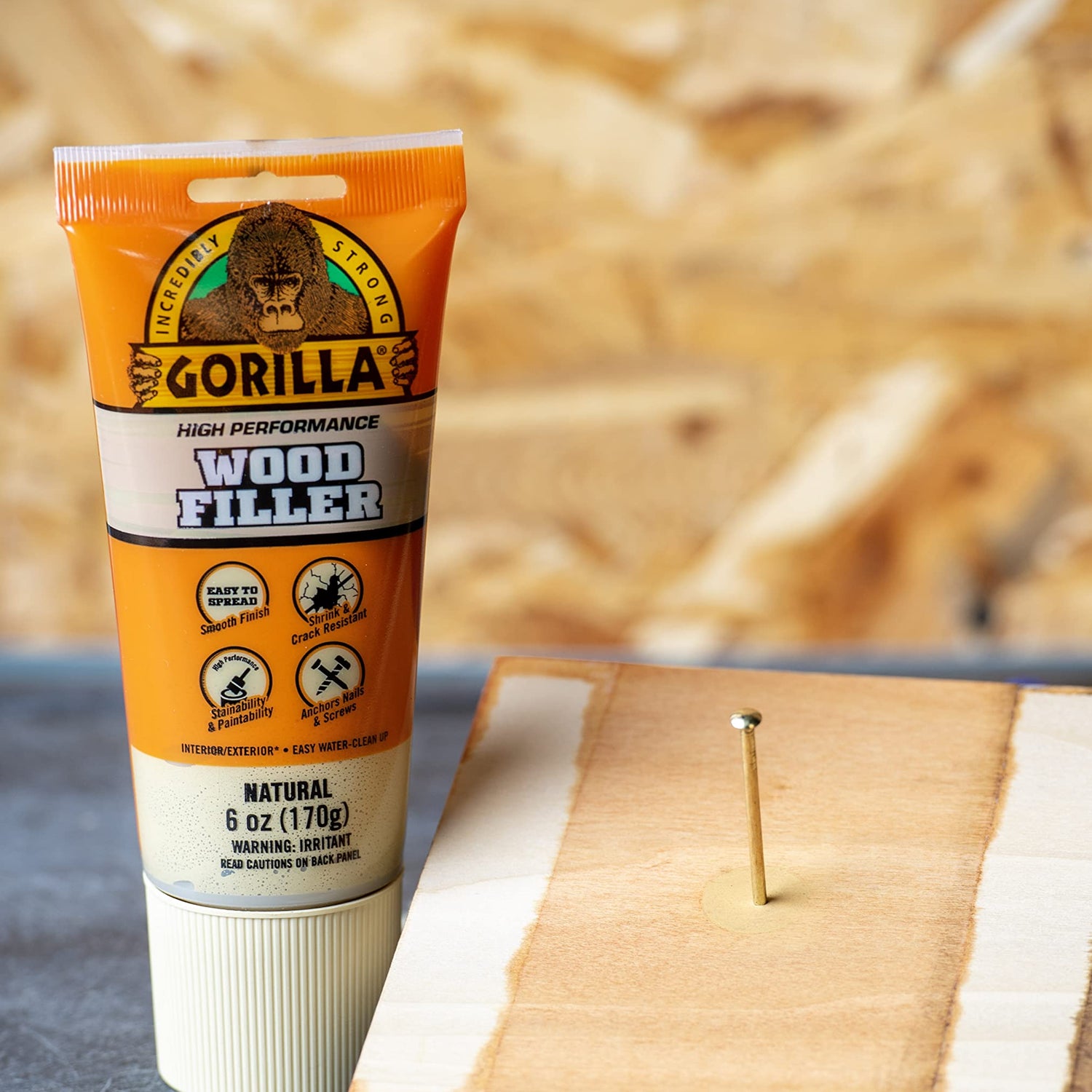 Gorilla All Purpose Wood Filler, 6oz Tube, Natural (Pack of 1) Gorilla