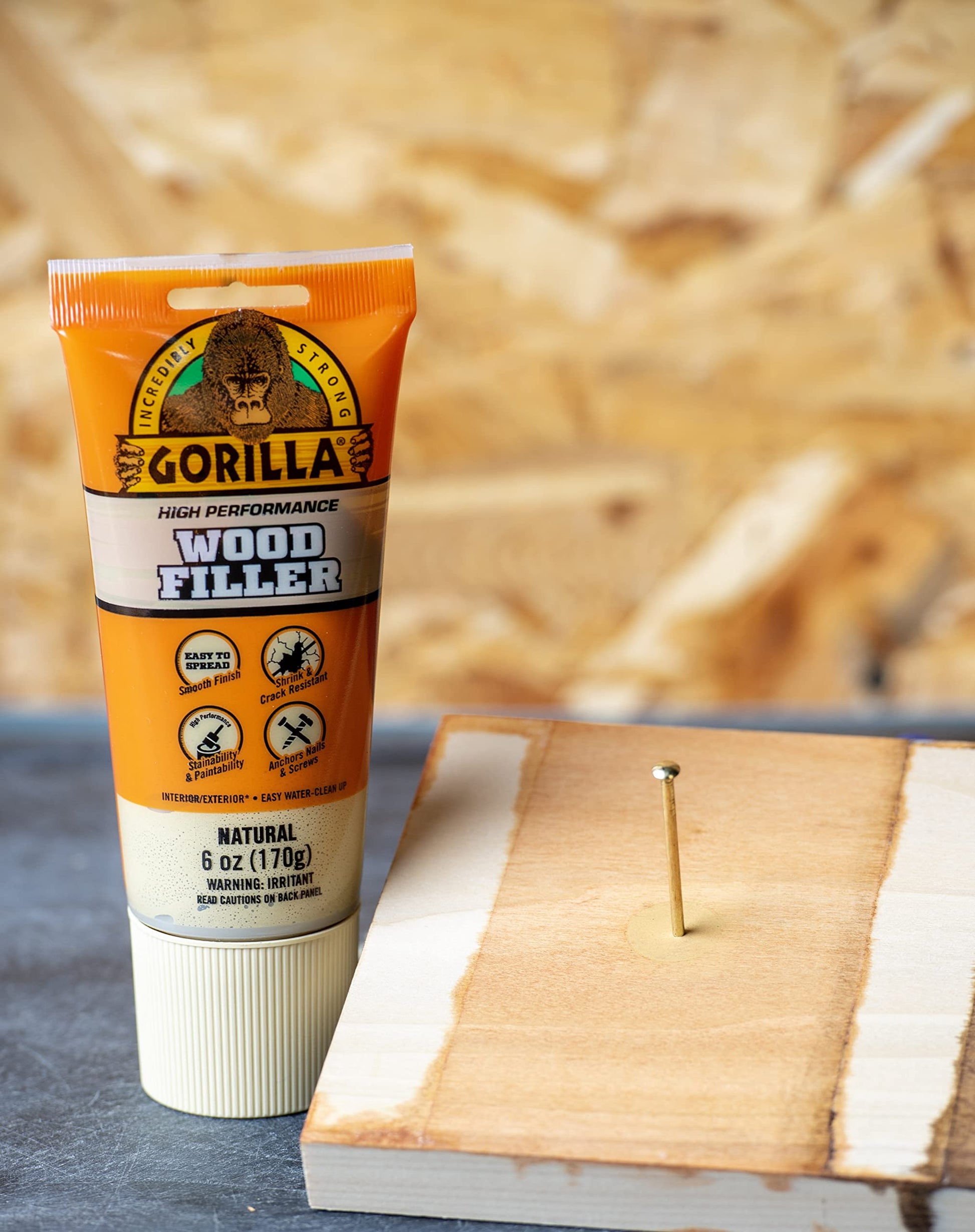 Gorilla All Purpose Wood Filler, 6oz Tube, Natural (Pack of 1) - WoodArtSupply