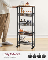 VASAGLE Slim Rolling Cart, 5-Tier Storage Cart, Narrow Cart with Handle, 5.1 Inches Deep, Metal Frame, for Kitchen, Dining Room, Living Room, Home VASAGLE