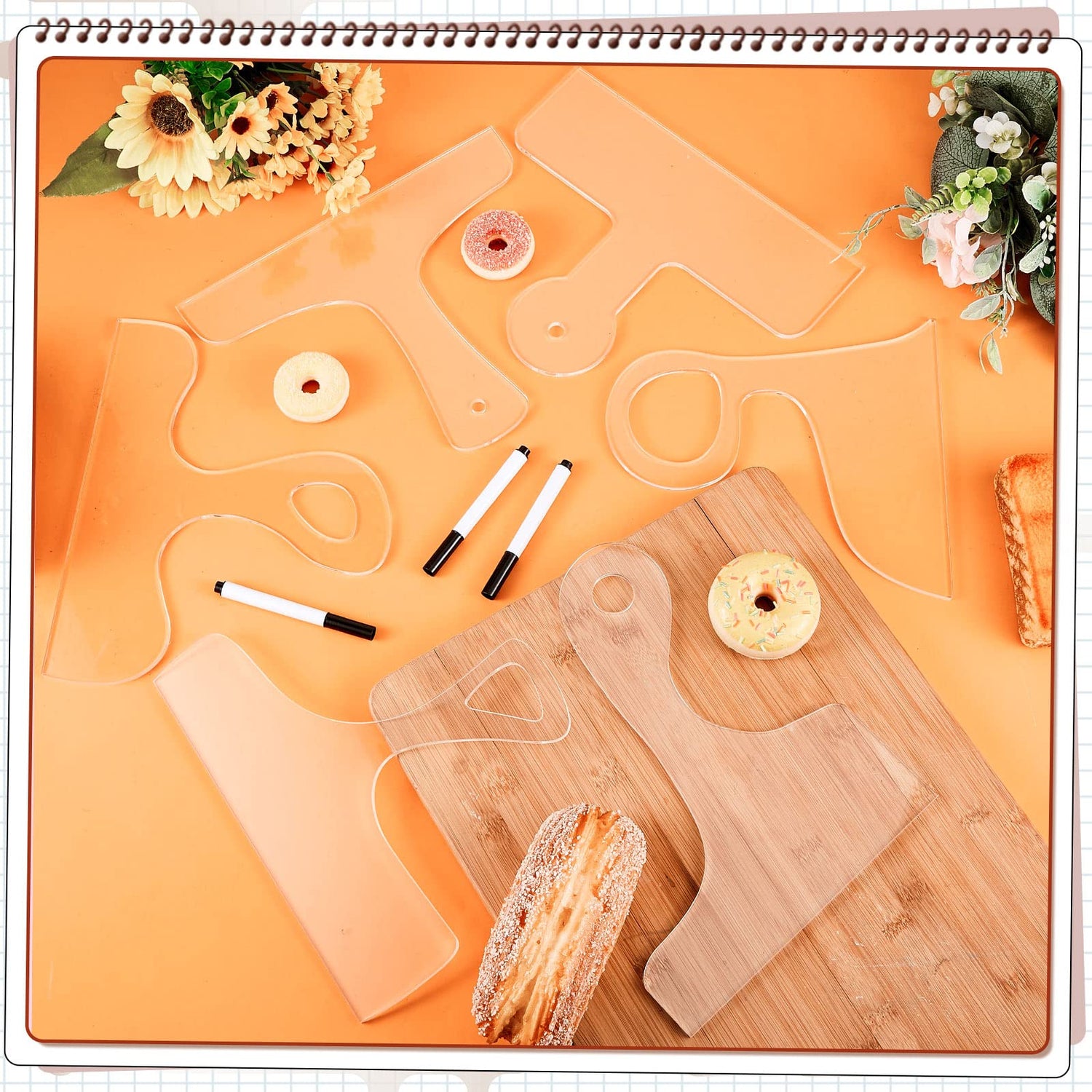 Frienda 6 Pcs Charcuterie Board Template Acrylic Router Template Cutting Board Template for Woodworking Thick Handle Template with 3 Pens Angled Frienda