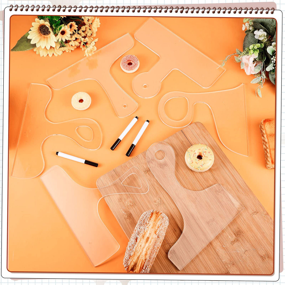Frienda 6 Pcs Charcuterie Board Template Acrylic Router Template Cutting Board Template for Woodworking Thick Handle Template with 3 Pens Angled Frienda