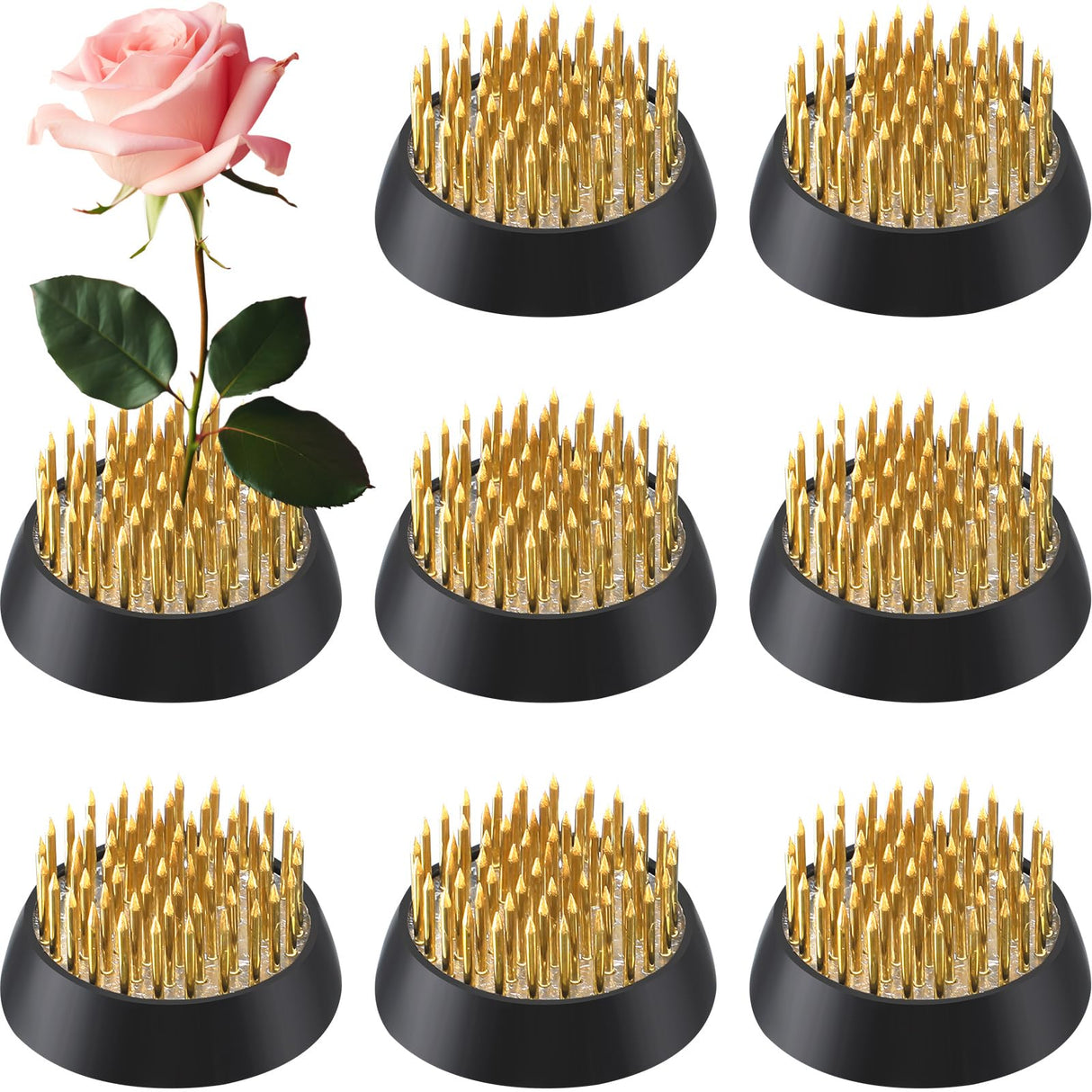Sliner 8 Pcs Flower Frogs Round Brass Flower Holder Japanese Ikebana Vase Floral Frogs Flower Arranger Flower Fixed Tools Pin for Flower Arrangement Sliner