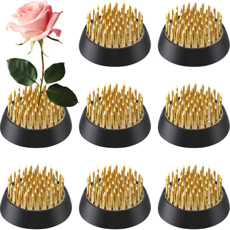 Sliner 8 Pcs Flower Frogs Round Brass Flower Holder Japanese Ikebana Vase Floral Frogs Flower Arranger Flower Fixed Tools Pin for Flower Arrangement Sliner
