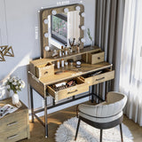 RoyalCraft Vanity, Makeup Vanity Desk with 3 Color Dimmable Lighted Hollywood Mirror, Brown Vanity with 4 Drawers, Large Dressing Table for Women RoyalCraft