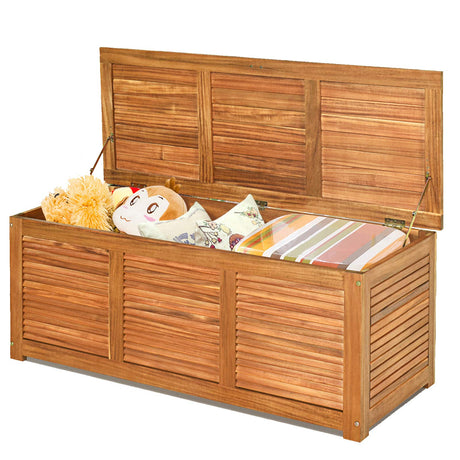 S AFSTAR Outdoor Storage Box, 47 Gallon Acacia Wooden Deck Box for Toys/Tools/Sports Supplies, Patio Storage Bench, Outdoor Storage Bench for Garden S AFSTAR