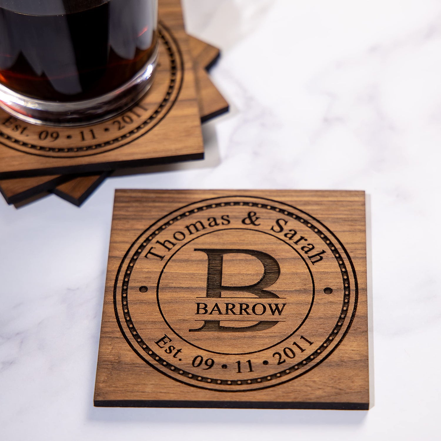 Personalized Coasters Handmade in the USA Christmas Gifts for him Anniversary Gifts or Personalized Gifts. Sets of 4,6,8,12,16 Great Wedding NakedWoodWorks