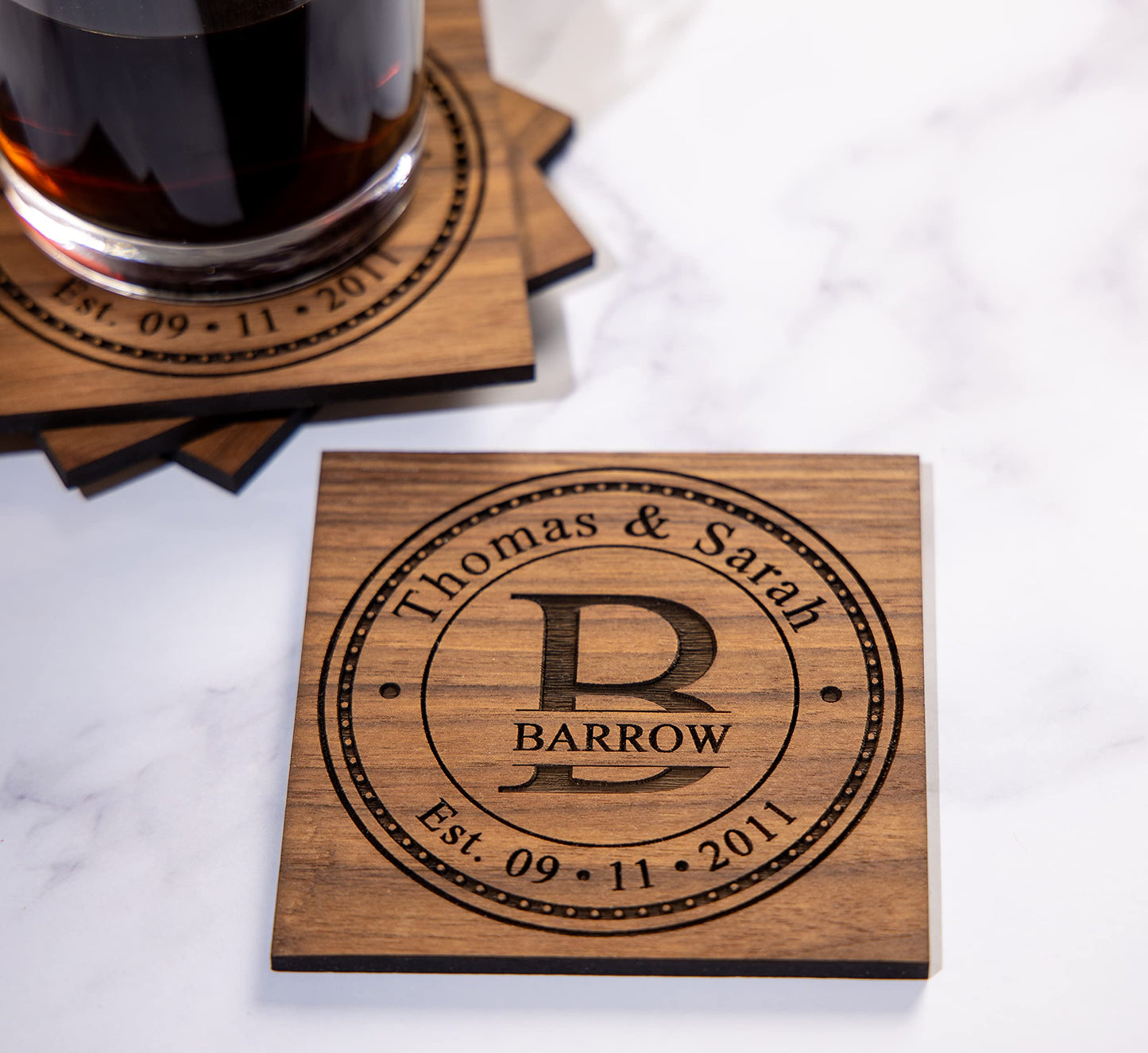 Personalized Coasters Handmade in the USA Christmas Gifts for him Anniversary Gifts or Personalized Gifts. Sets of 4,6,8,12,16 Great Wedding - WoodArtSupply