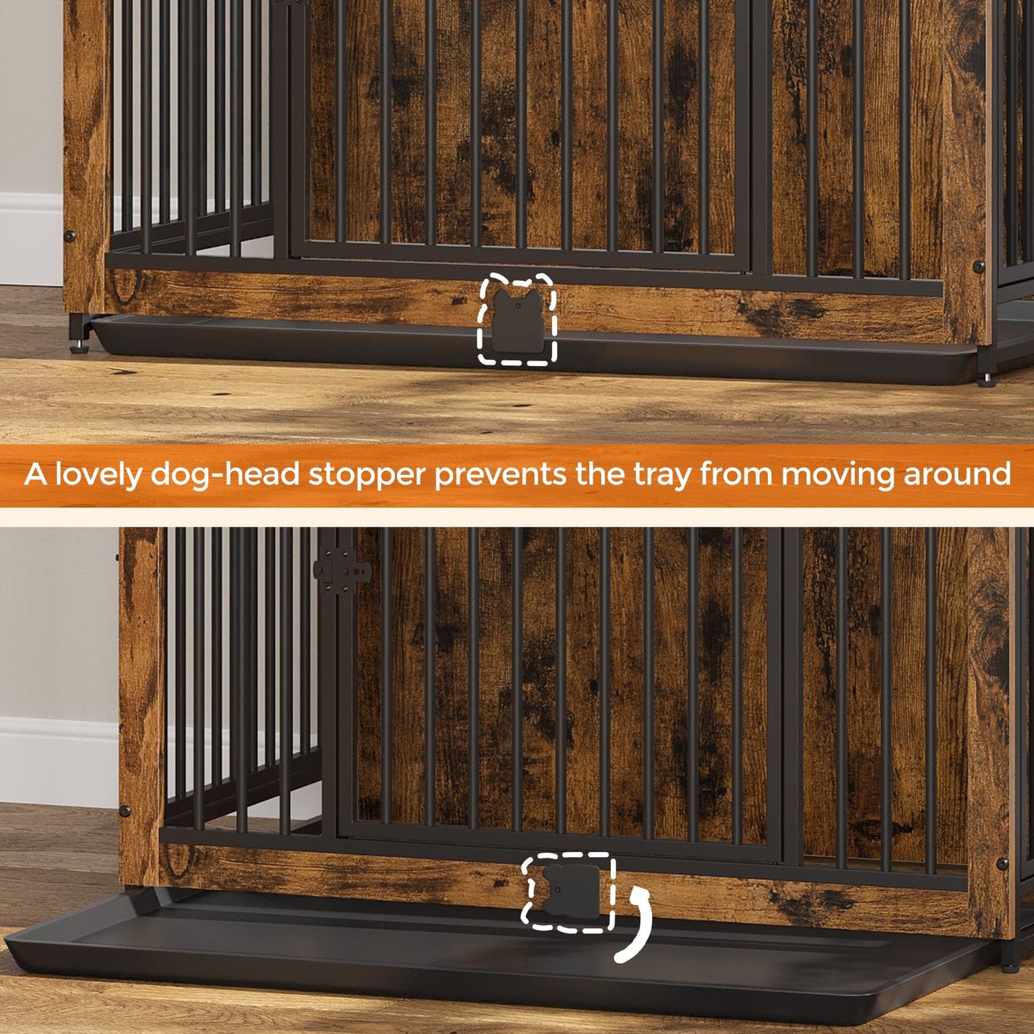 Feandrea Dog Crate Furniture, 38 Inches Dog Kennel for Dogs up to 70 lb, with Removable Tray, Heavy-Duty Dog Cage End Table, Double Doors Dog House, Feandrea