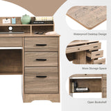 Catrimown Computer Desk with Drawers and Hutch, Wood Executive Desks for Home Office Bedrooms Desk Student Teen Writing Laptop Table, Small Desk with Catrimown