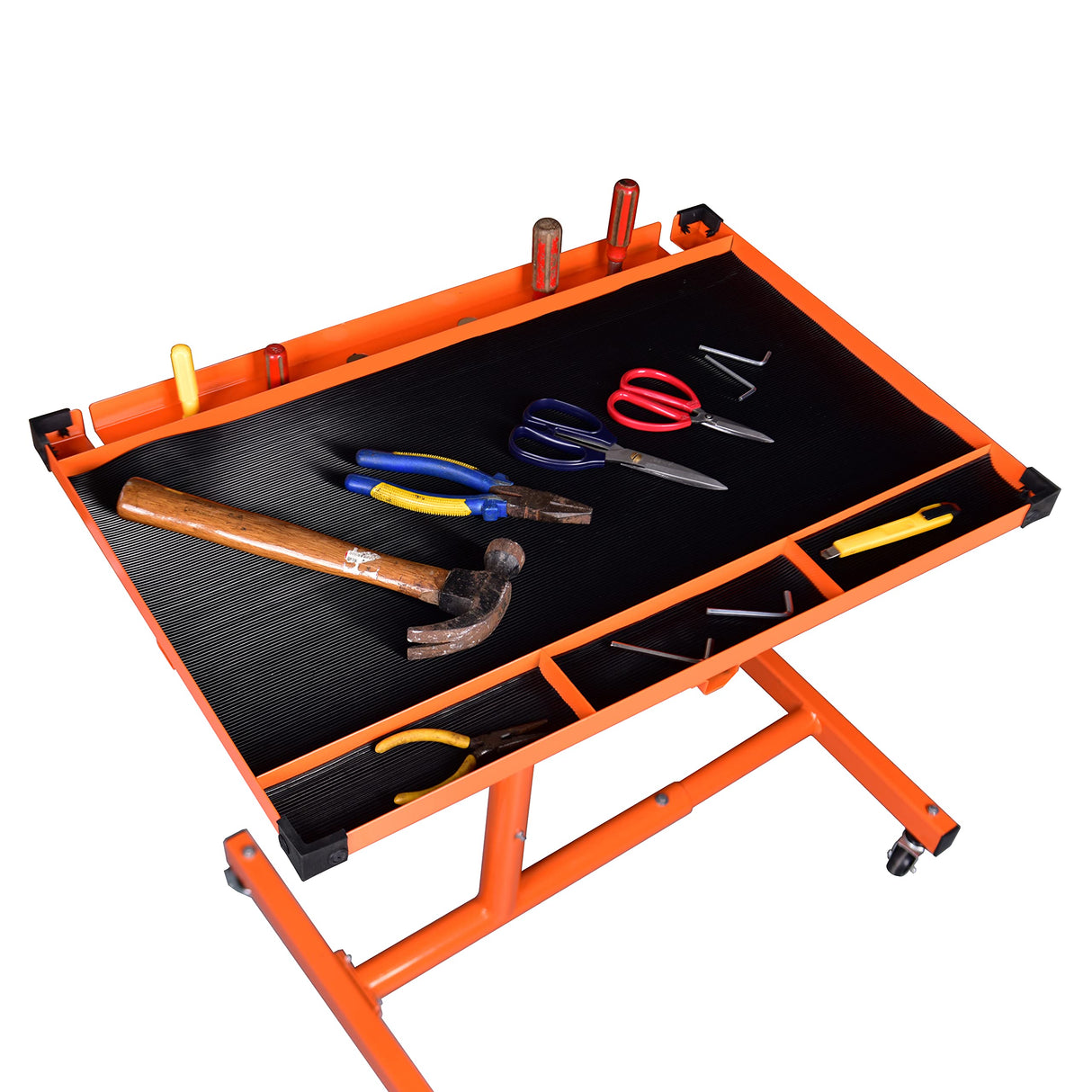Eisen ET018 Mechanics Rolling Work Table, Adjustable Mobile Tray Table for Shop, Garage, DIY. Tool Tray Cable With Wheels. 220 lb. Capacity, orange Eisen Home