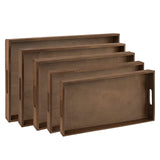 Hammont Wooden Rustic Nested Tray - 10 Casepacks - 5 Pieces in Each Set - Dark Brown Burnt Wood Trays for Crafts with Cut Out Handles | Kitchen Hammont