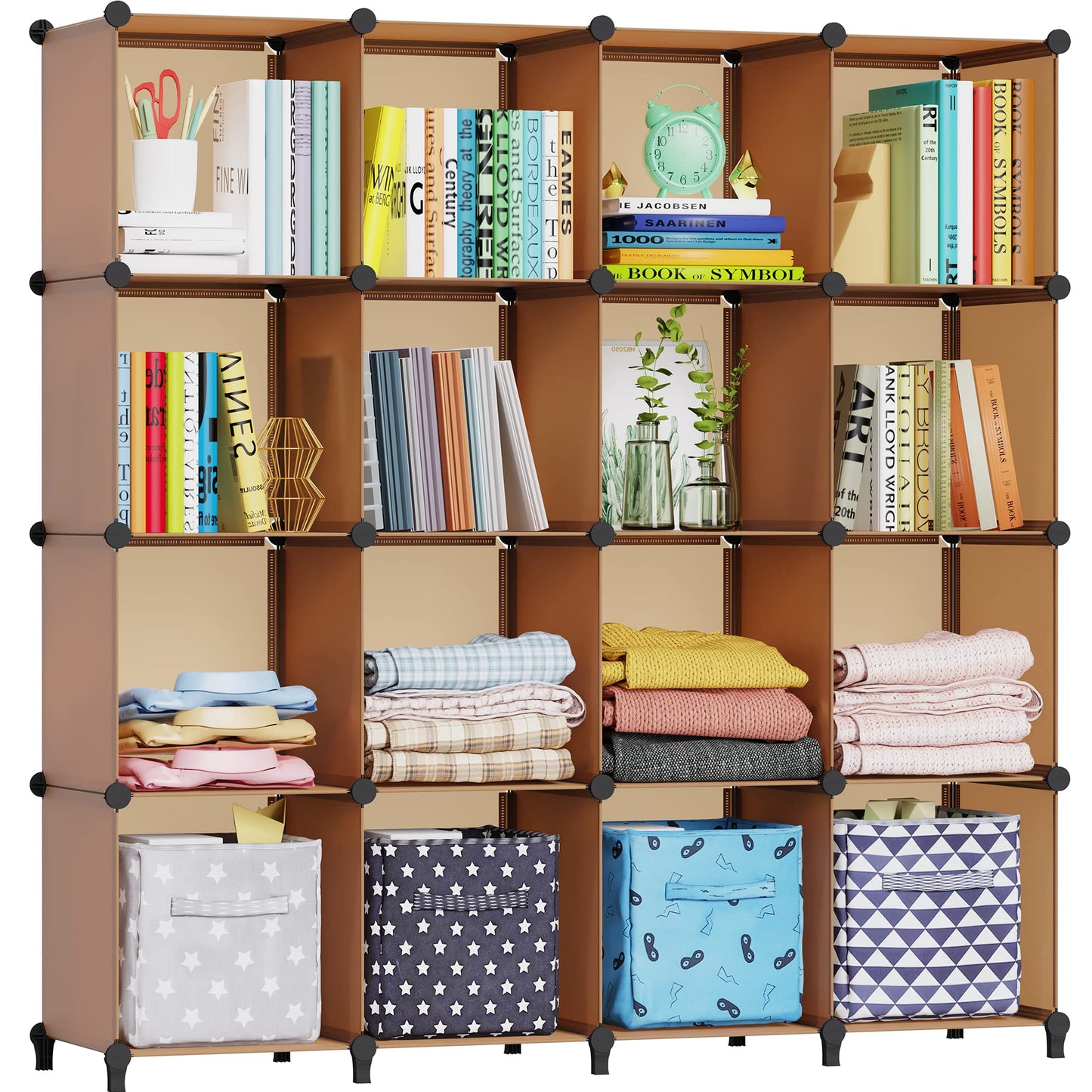 HOMIDEC Cube Storage Organizer 16-Cube Storage Shelf, Closet Organizer for Garment Racks, Closet Organizers and Storage with Metal Hammer, Bookshelf