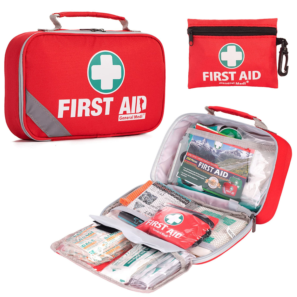 General Medi 2-in-1 First Aid Kit (215 Piece Set) + 43 Piece Mini Firs ...