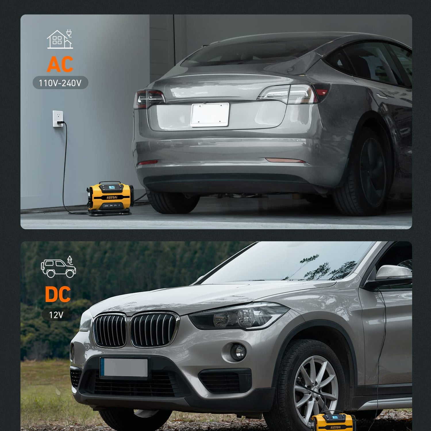 AstroAI Tire Inflator Portable Air Compressor Pump 150PSI 12V DC/110V AC with Dual Metal Motors &LED Light，Automotive Car Accessories&Two mode for AstroAI