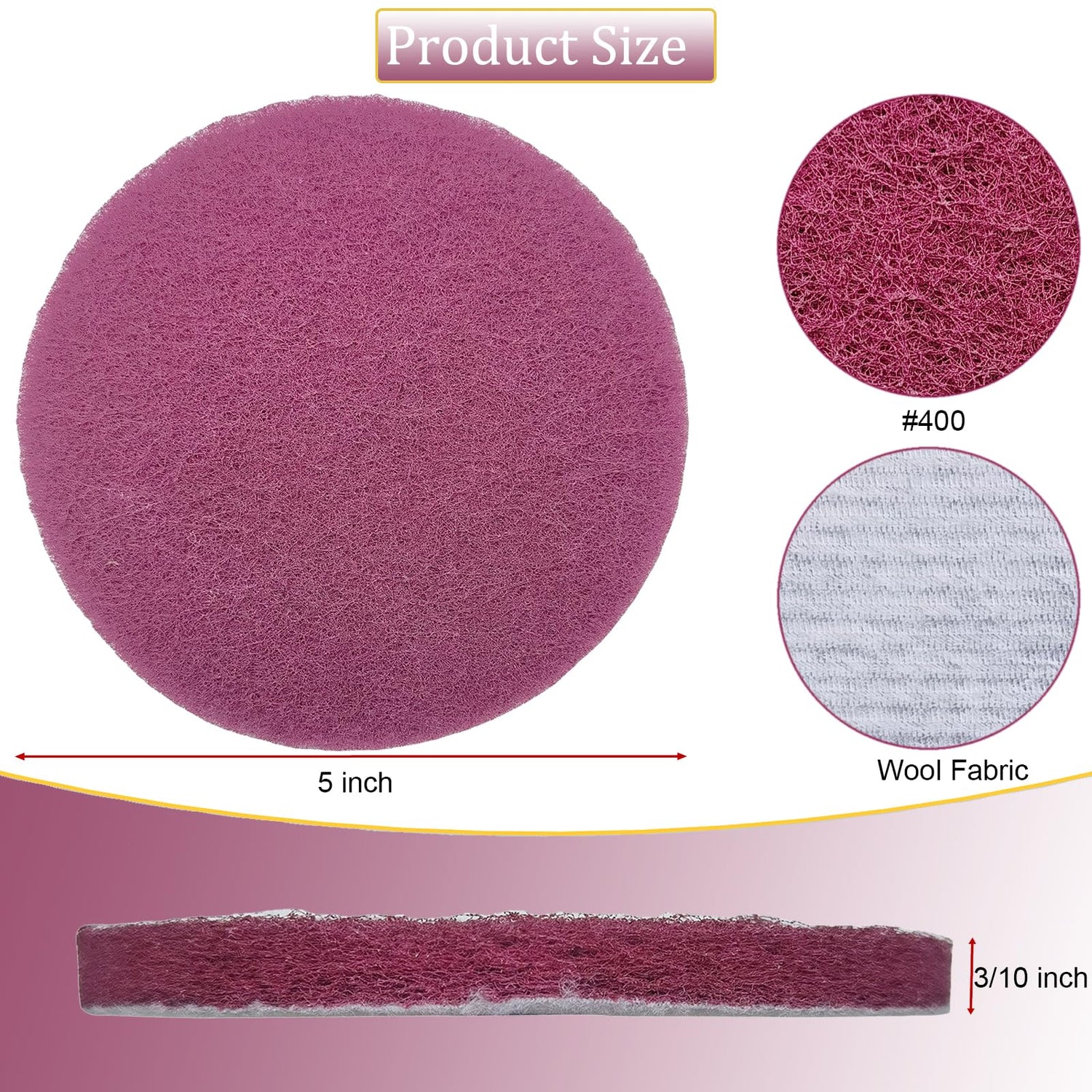 Tonmp 10 PCS 5 Inch 400 Grits Multipurpose Scrubber Scouring Pads Flocking Scuff Pads -Scuff Pads Conditioning Discs Polishing Pad for Furniture Tonmp