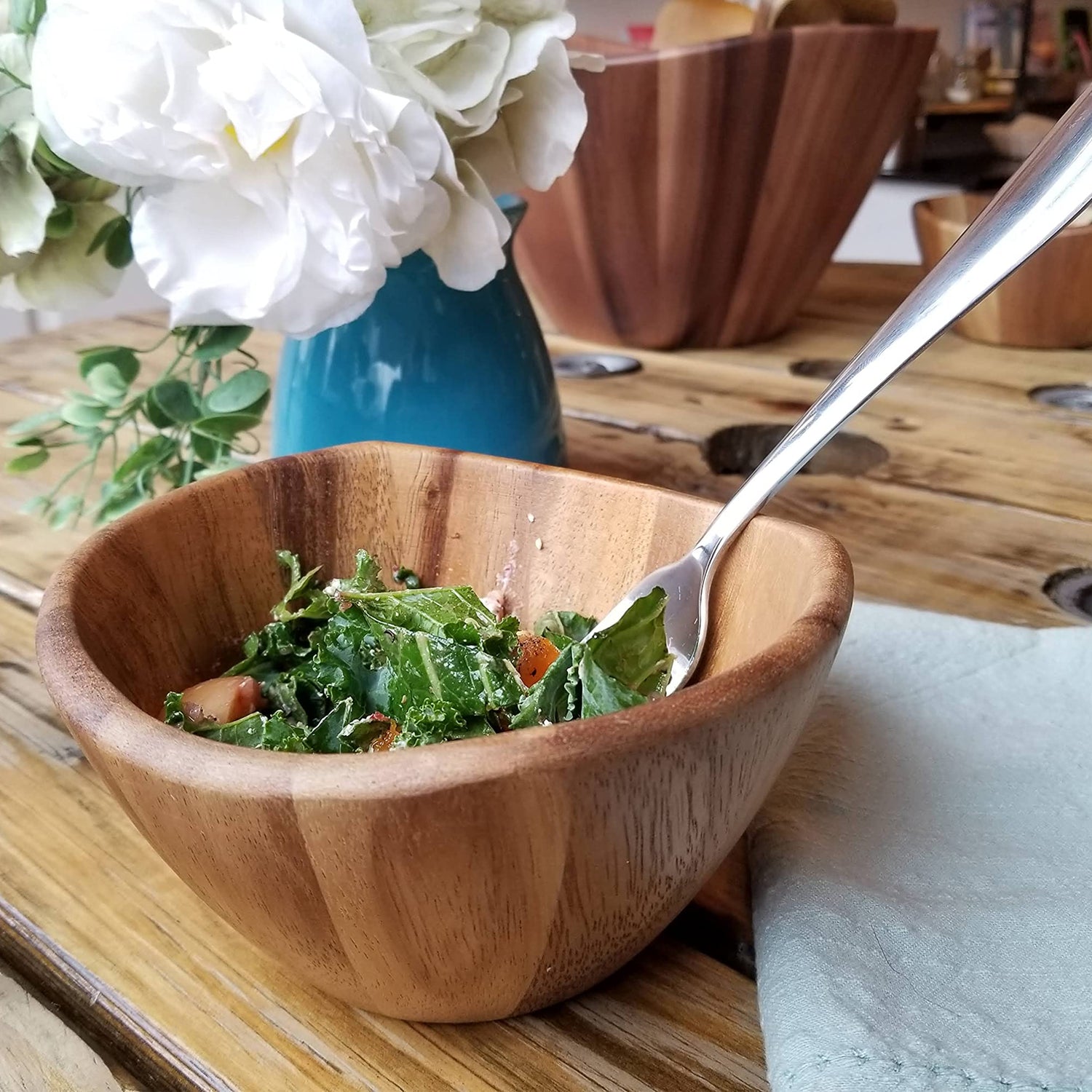 Lipper International Acacia 6 x 3 Wave Bowl Set of 4, 20 fl.oz., Brown Lipper International