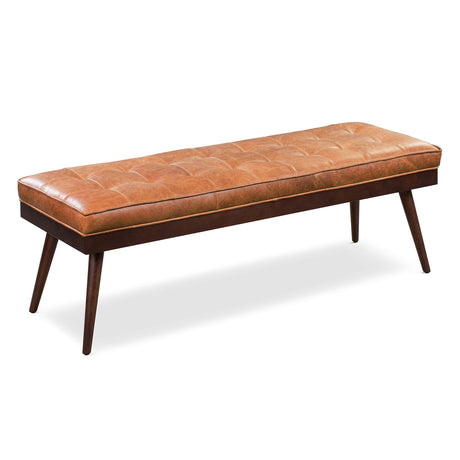 POLY & BARK 55" Tufted Leather Bed Bench for Bedroom End of Bed - Living Room Entry Way Bench - Pure Italian Leather Upholstery with a Solid Wood POLY & BARK