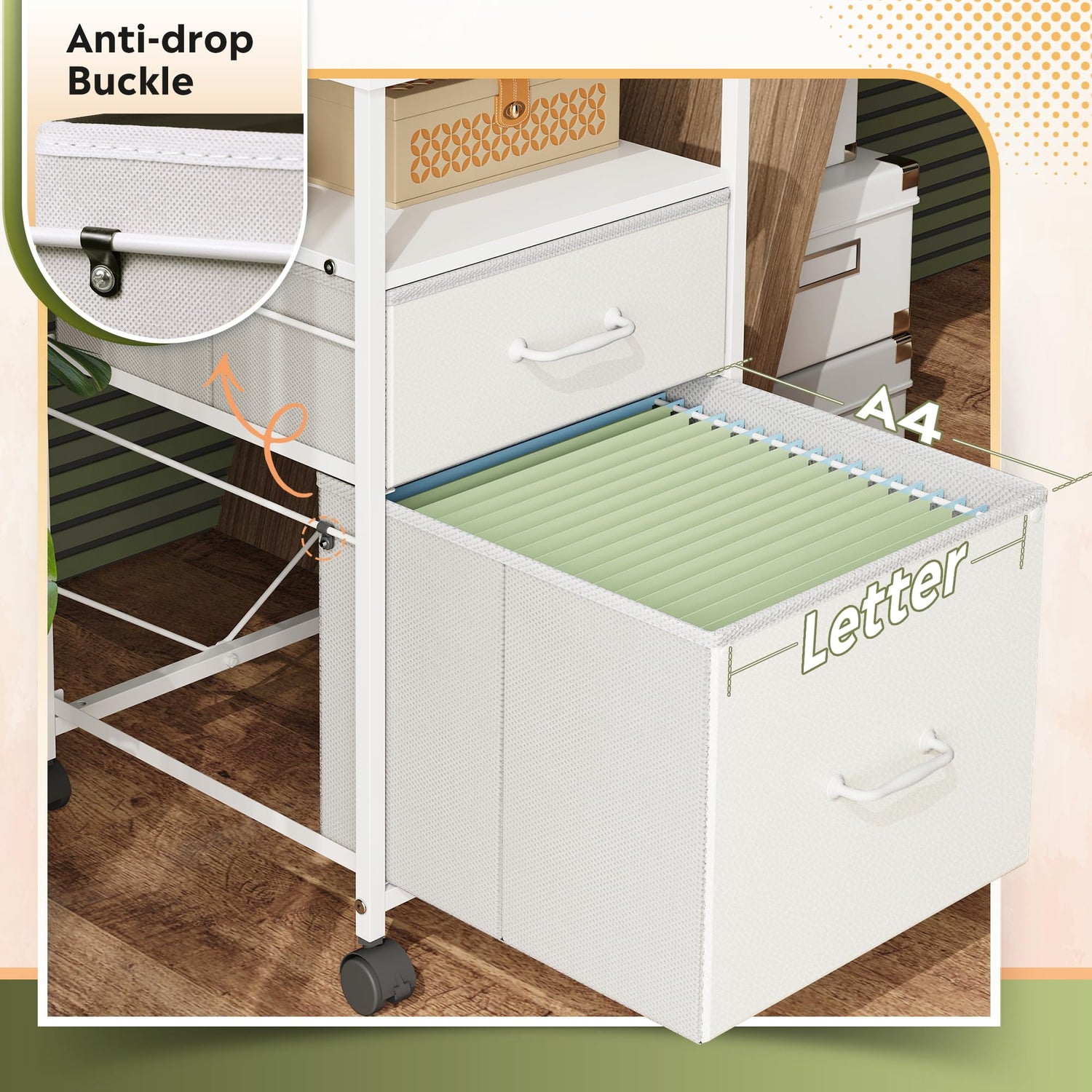 DEVAISE 2 Drawer Mobile File Cabinet, Rolling Printer Stand with Open Storage Shelf, Fabric Vertical Filing Cabinet fits A4 or Letter Size for Home DEVAISE