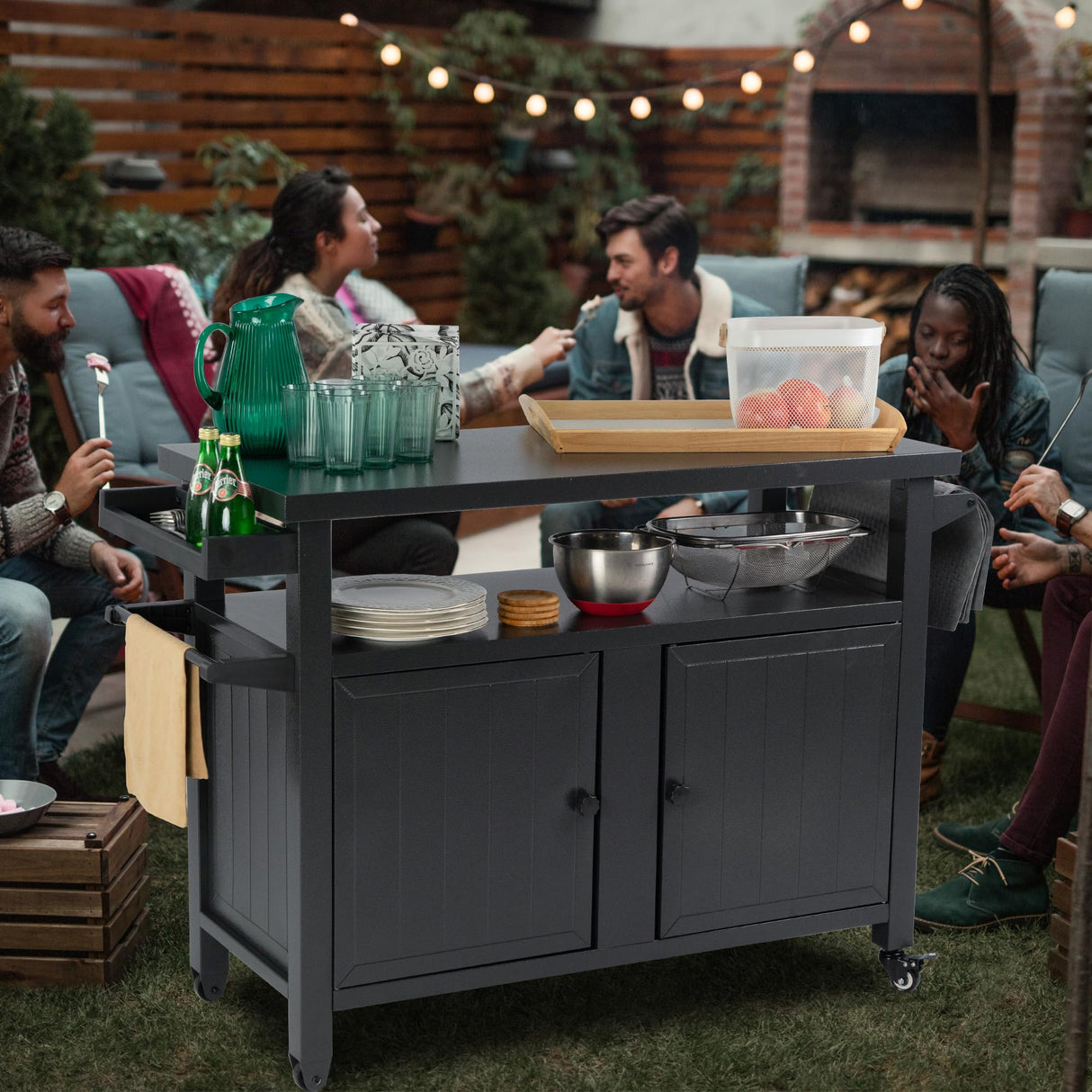 Kozyard BBQ Grill Storage Cart/Bin, Grill Carts Outdoor Storage Cabinet with Wheels, Metal Grill Table Kitchen Dining Table Cooking Prep BBQ Table Kozyard