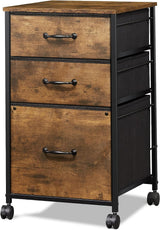 DEVAISE Mobile File Cabinet, Rolling Printer Stand with 3 Drawers, Fabric Vertical Filing Cabinet fits A4 or Letter Size for Home Office, Rustic DEVAISE