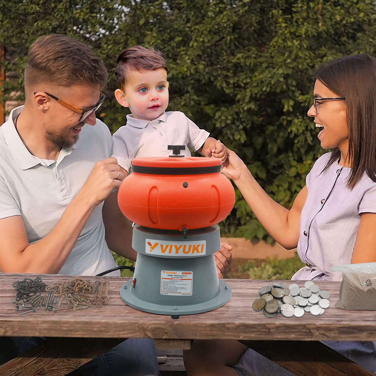 VIYUKI Electric 18LBS Vibratory Tumbler Bowl Tumbling Polishing Machine - Polishing Metal Parts(18LBS & walnut shell media) VIYUKI