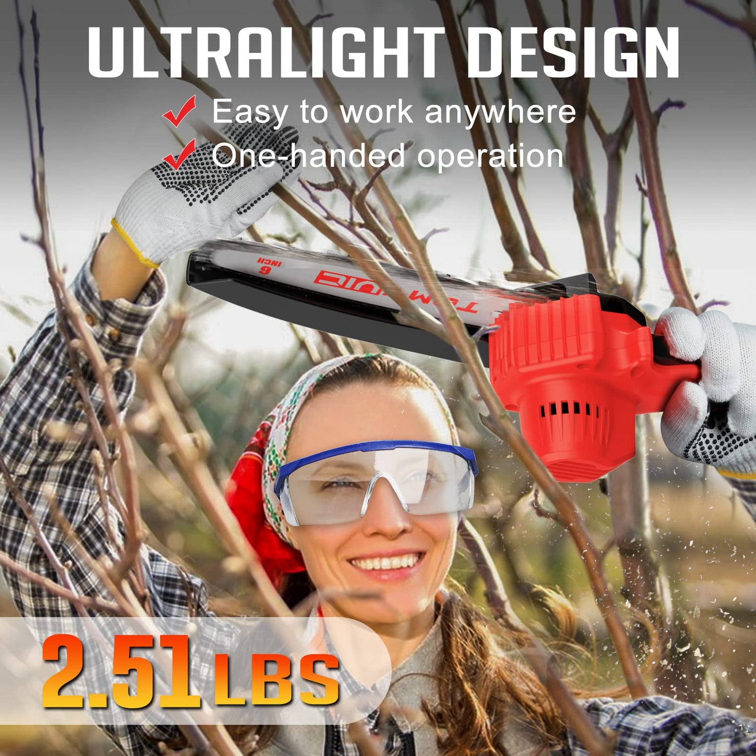 Mini Chainsaw 6-Inch Battery Powered - Cordless Electric Handheld Chainsaw with 2 Rechargeable Batteries - 21V Small Power Chain Saws Battery Tomyvic